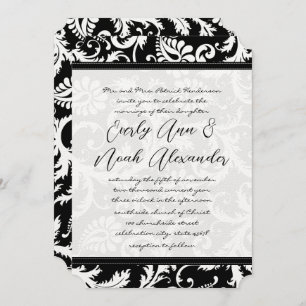 Black Damask Swirls with Dots Wedding Invitation