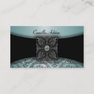 Black Damask Teal Blue Business Cards