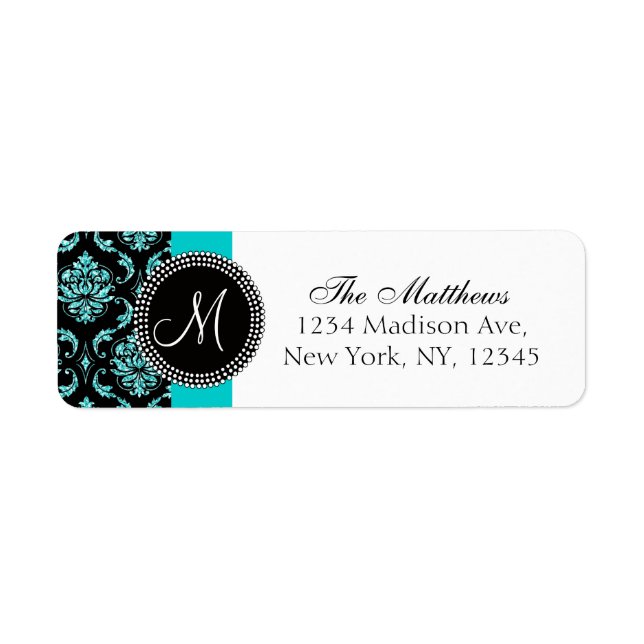 Black Damask Teal Glitter Printed Monogram (Front)