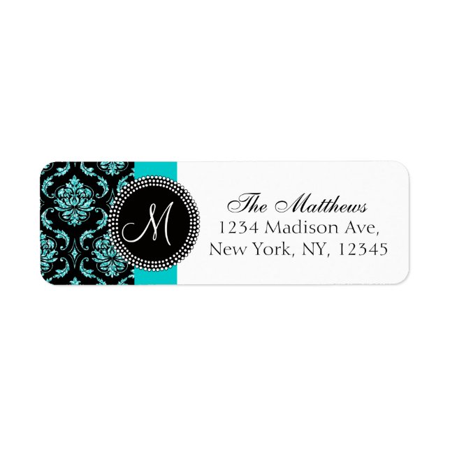 Black Damask Teal Glitter Printed Monogram (Front)