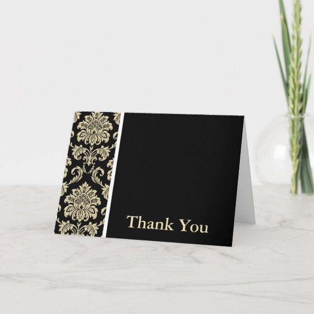 Black Damask Thank You Card (Front)