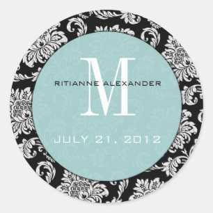 Black Damask Tiffany Monogram Wedding Sticker