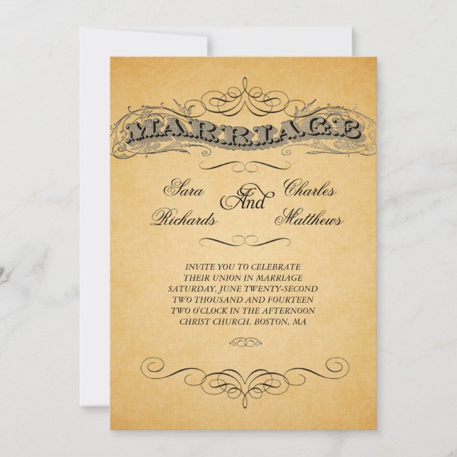 Black Damask Vintage Wedding Invitations (Front)