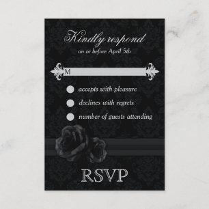 Black damask weddig RSVP cards Black RSVP