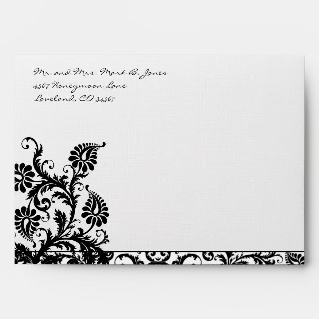 Black Damask Wedding Envelopes Black Inside (Front)