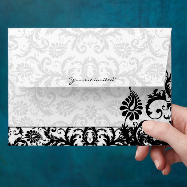 Black Damask Wedding Envelopes Black Inside (Hand)