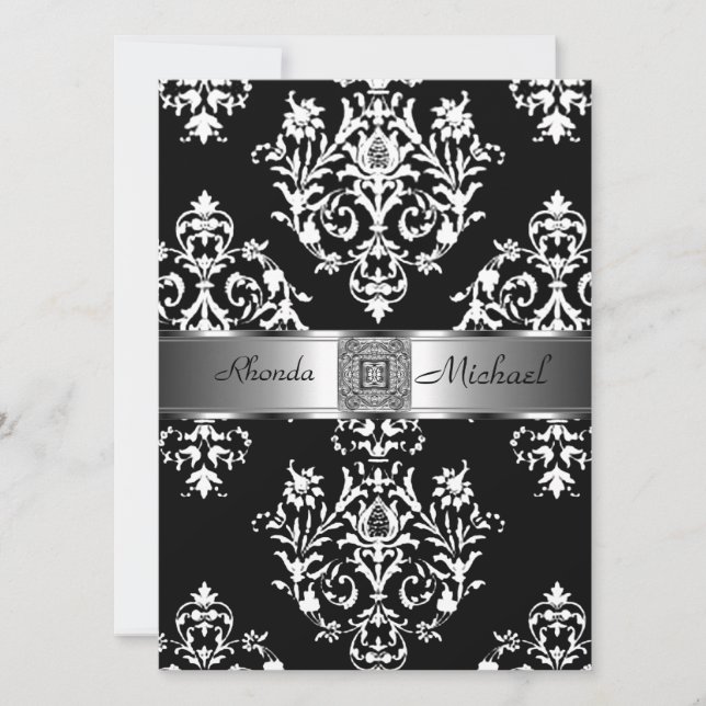 Black Damask Wedding Invitation Damask (Front)