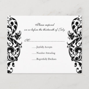 Black Damask Wedding Invitation RSVP Response Card