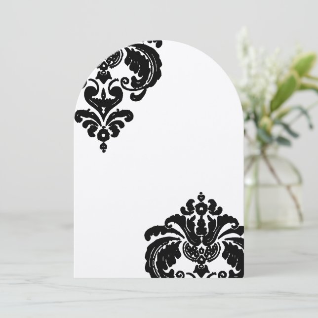 Black Damask Wedding Invitations (Standing Front)