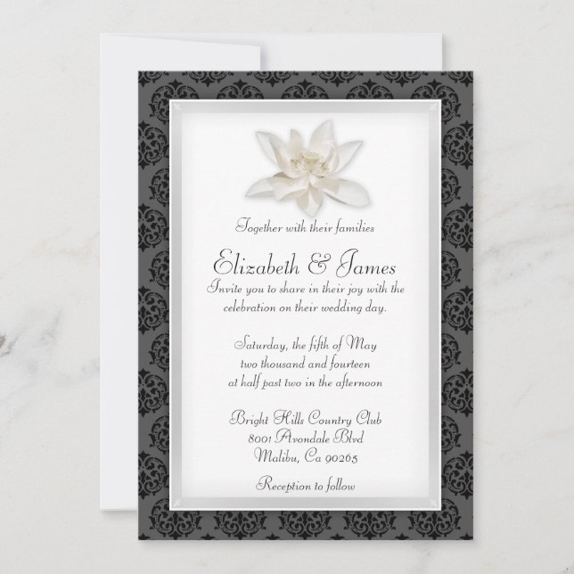 Black Damask Wedding Invitations (Front)