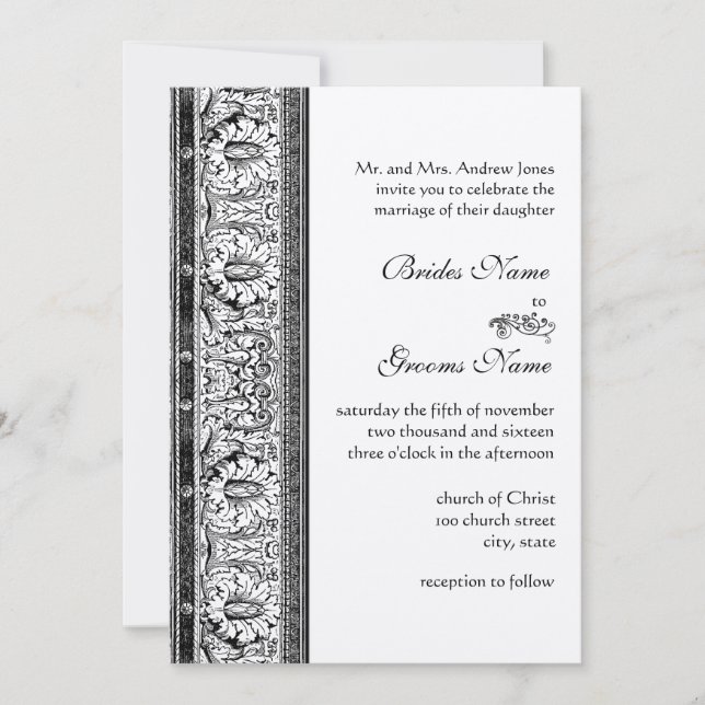 Black Damask Wedding Invitations (Front)
