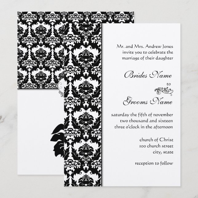 Black Damask Wedding Invitations (Front/Back)