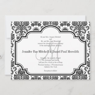 Black Damask Wedding Invitations Monogram M