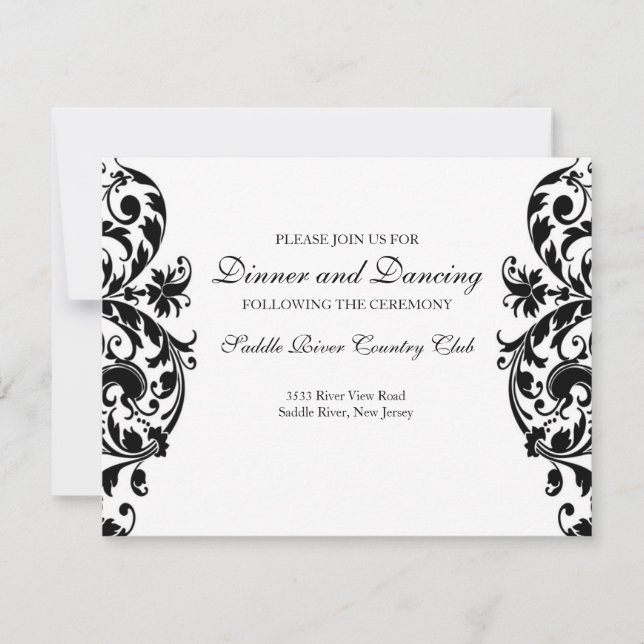Black Damask Wedding Reception Invitation Card (Front)