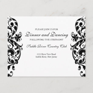 Black Damask Wedding Reception Invitation Card