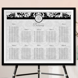 Black Damask Wedding Seating Chart by Table Number