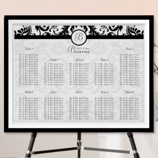 Black Damask Wedding Seating Chart by Table Number (Creator Uploaded)