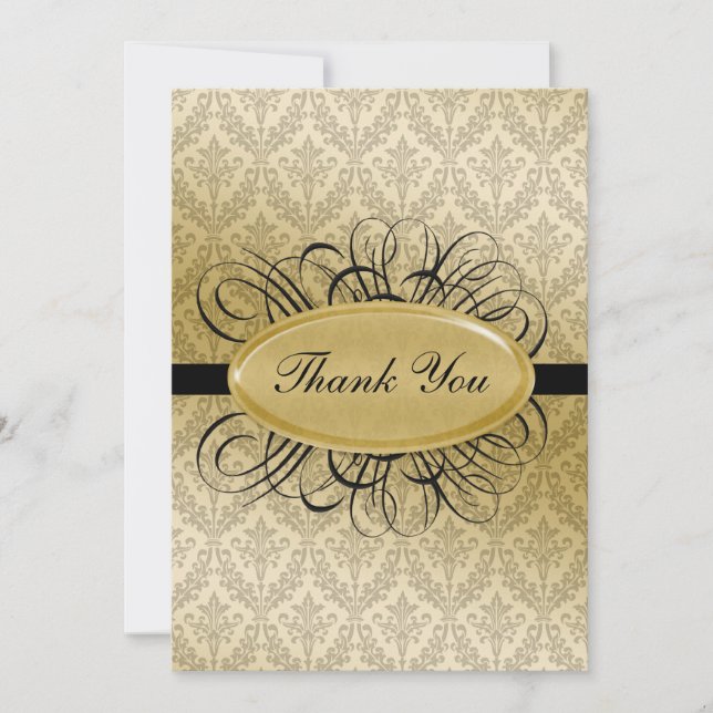 black  damask wedding ThankYou Cards (Front)