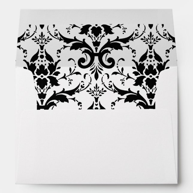 Black Damask White Invitation Envelope (Back (Bottom))