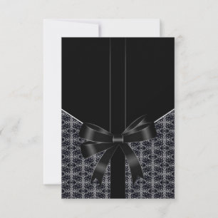 Black Damask White Lace Elegant Wedding RSVP Card
