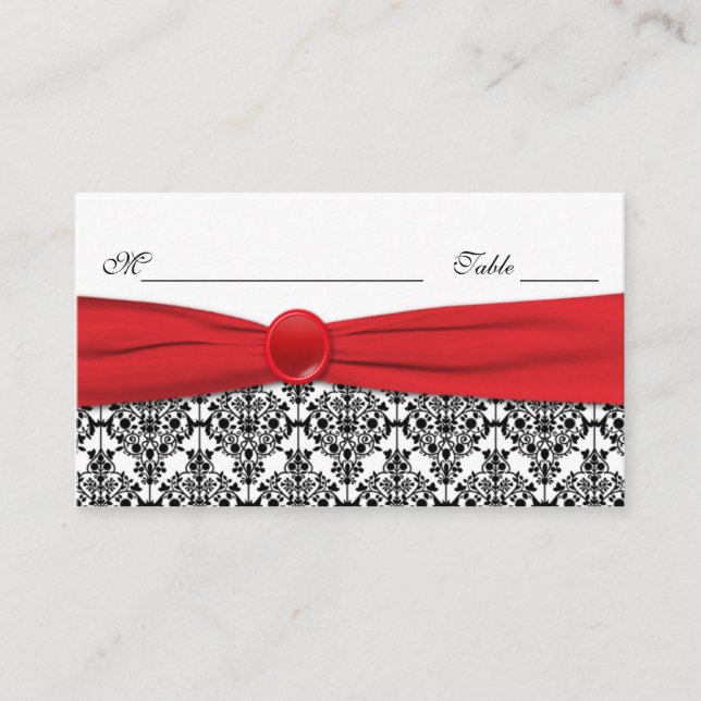Black Damask with Poppy Red Placecards (Front)