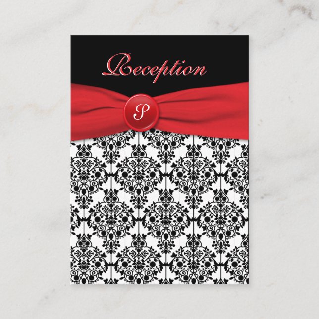 Black Damask with Poppy Red Reception Card (Front)
