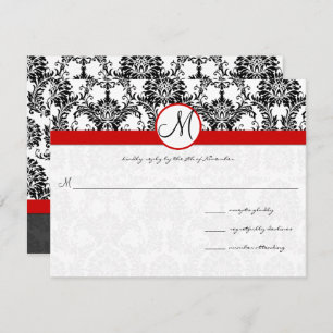 Black Damask with Red Trim Wedding Invitation