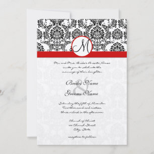Black Damask with Red Trim Wedding Invitation