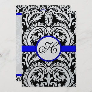 Black Damask with Royal Blue  Wedding Invitations