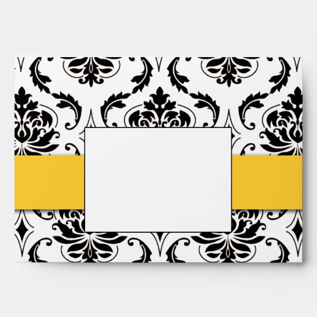 Black Damask Yellow Wedding Invitation A7 Envelope (Front)