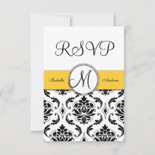 Black Damask Yellow Wedding RSVP Card