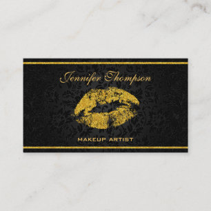 Black Damasks Gold Lips Business Card
