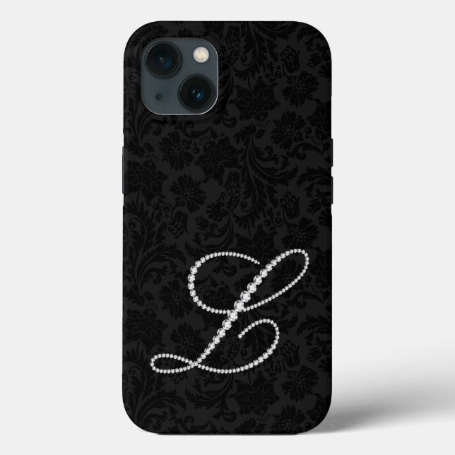 Black damasks , letter L diamonds Case-Mate iPhone Case (Back)