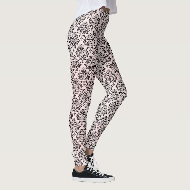 Black damasks on light pink tint leggings (Right)