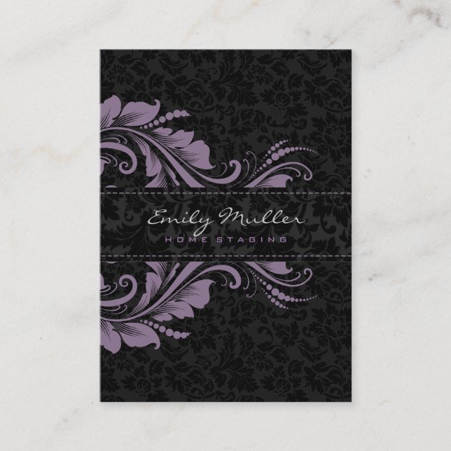 Black Damasks & Purple Ornament Business Card (Front)