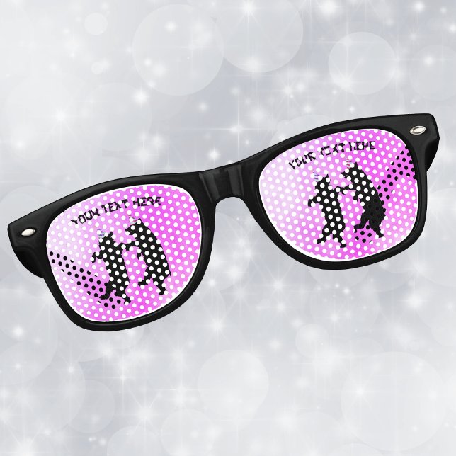 Black Dancing Bears Festive Party Hats Bright Pink Retro Sunglasses (Black dancing bears wearing festive party hats on bright pink party retro glasses.)