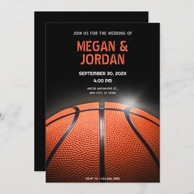 Black dark Basketball Wedding Invitation (Front/Back)