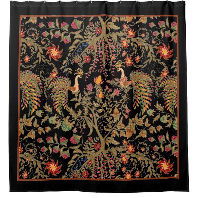 Black dark birds flowers floral tree forest fairy shower curtain (Front)