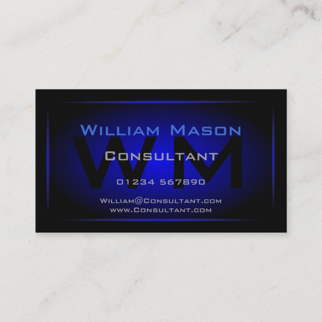 Black & Dark Blue Framed Monogram - Business Card (Front)