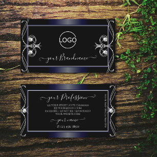 Black Dark Blue Ornate Sparkling Diamonds Add Logo Business Card