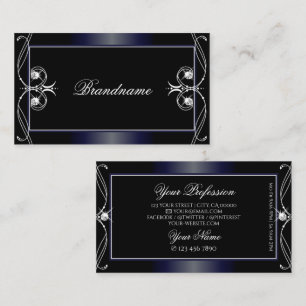 Black Dark Blue Ornate Sparkling Diamonds Ornament Business Card