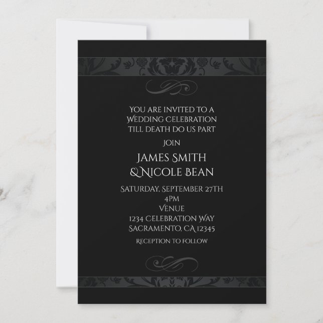 Black Dark Elegance Wedding Celebration Invitation (Front)