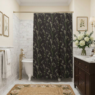 Black Dark Floral Shower Curtain