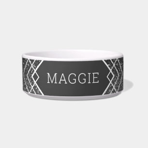 Black Dark Gray Faux Glitter Boho Deco Custom Pet Bowl