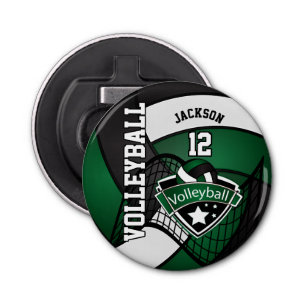 Black, Dark Green and White Volleyball Logo Bottle Opener