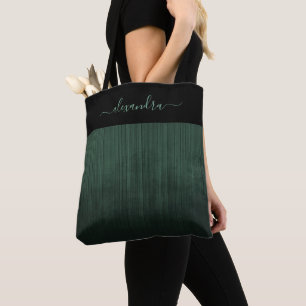 Black Dark Green striped ombre elegant personalise Tote Bag