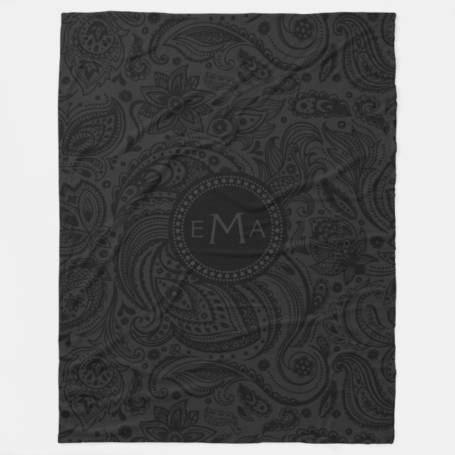Black & Dark Grey Paisley Fleece Blanket (Front)
