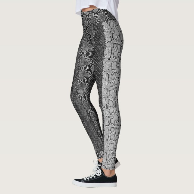 Black Dark Grey Python Snakeskin Cobra Rattlesnake Leggings (Left)