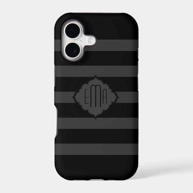 Black & Dark Grey Stripes Geometric Pattern (Back)