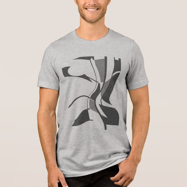 Black Dark Grey Swiveling Swirling Art Abstract Tri-Blend Shirt (Front)